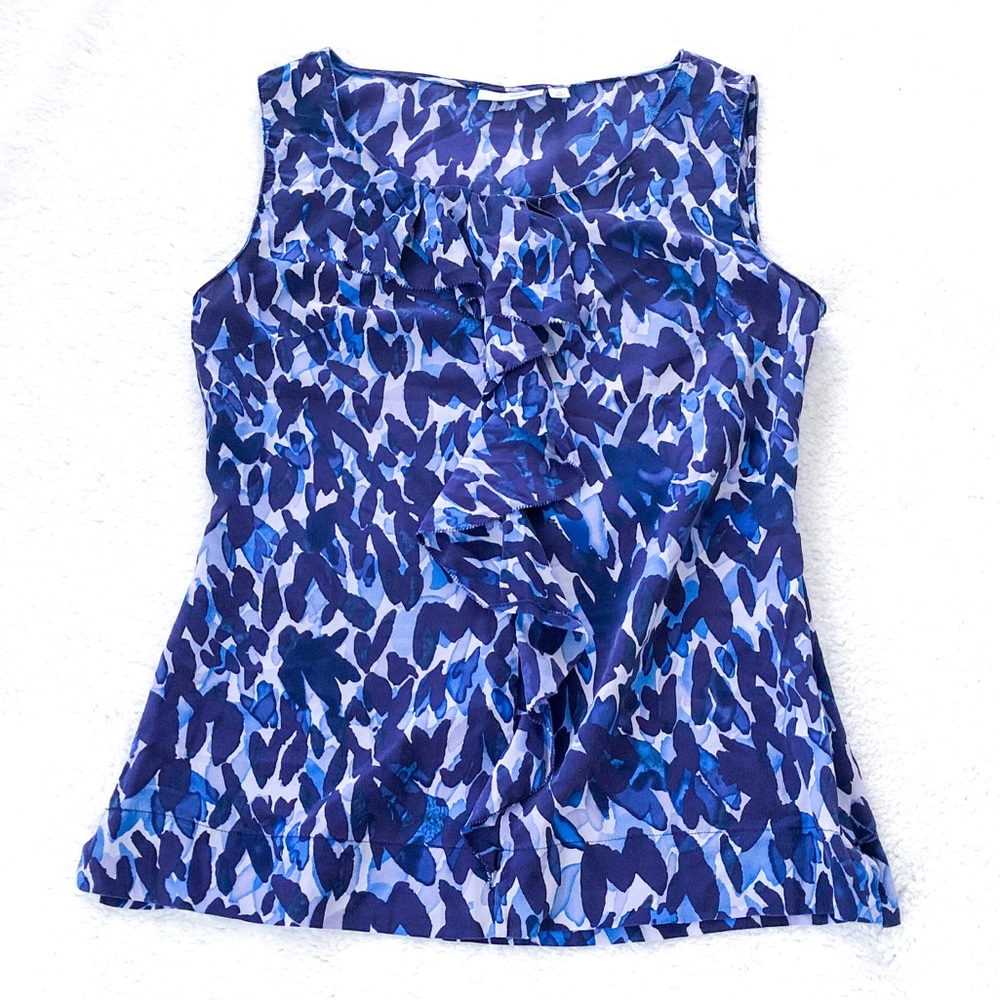 Halogen Ruffle Front Tank Blue Purple Side Zip XS